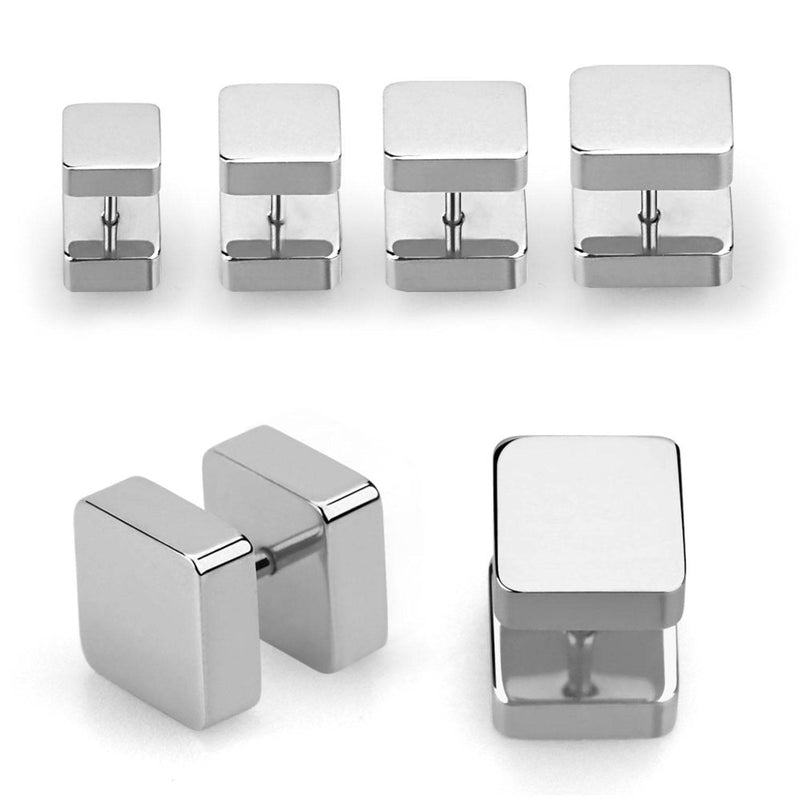 High Polished Surgical Steel Square Screw On Fake Plug Earrings - Pierced Universe