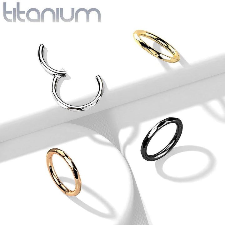 Implant Grade Titanium Black PVD Dainty Ridged Design Hinged Clicker Hoop Ring - Pierced Universe