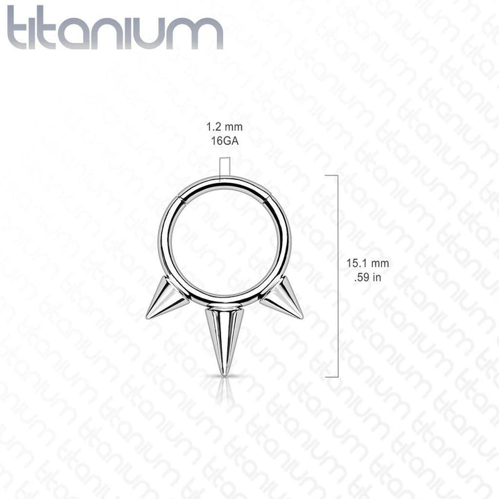Implant Grade Titanium Black PVD Spike Hinged Septum Ring Hoop Clicker - Pierced Universe