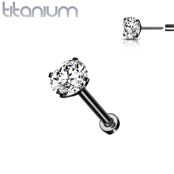 Implant Grade Titanium Black PVD Threadless Push In Labret Flat Back CZ Stud Implant Grade Titanium Black PVD Threadless Push In Labret Flat Back CZ Stud