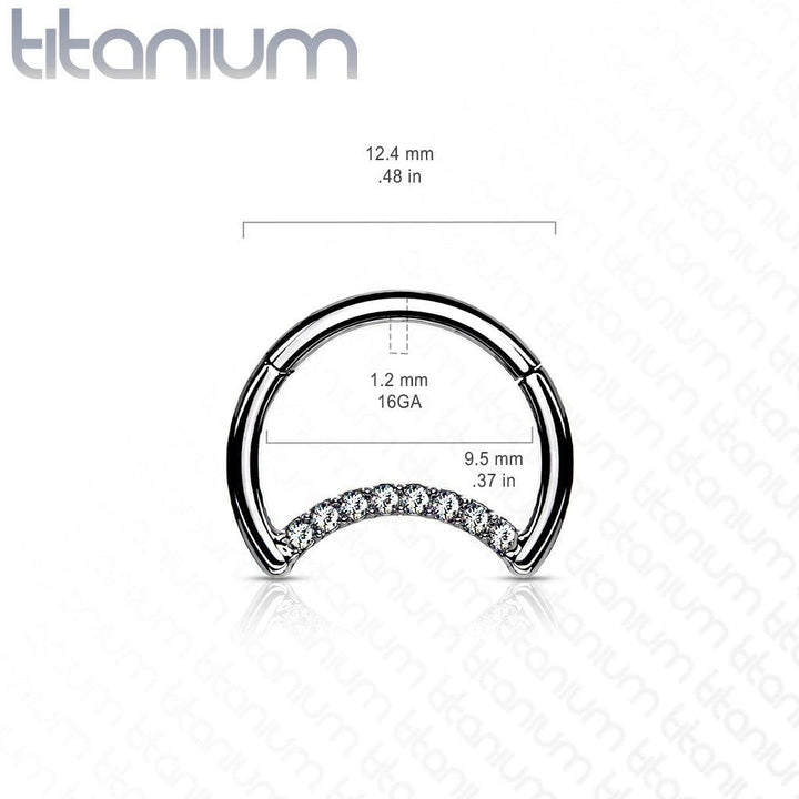 Implant Grade Titanium Crescent Moon White CZ Hinged Clicker Hoop Daith Cartilage Ring - Pierced Universe
