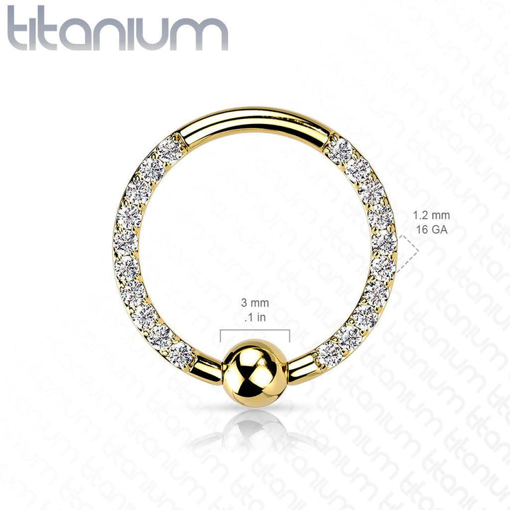 Implant Grade Titanium Front Facing White CZ Pave CBR Hoop Ring - Pierced Universe