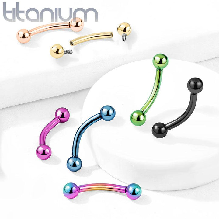 Implant Grade Titanium Gold PVD Internally Threaded Curved Barbell - Pierced Universe