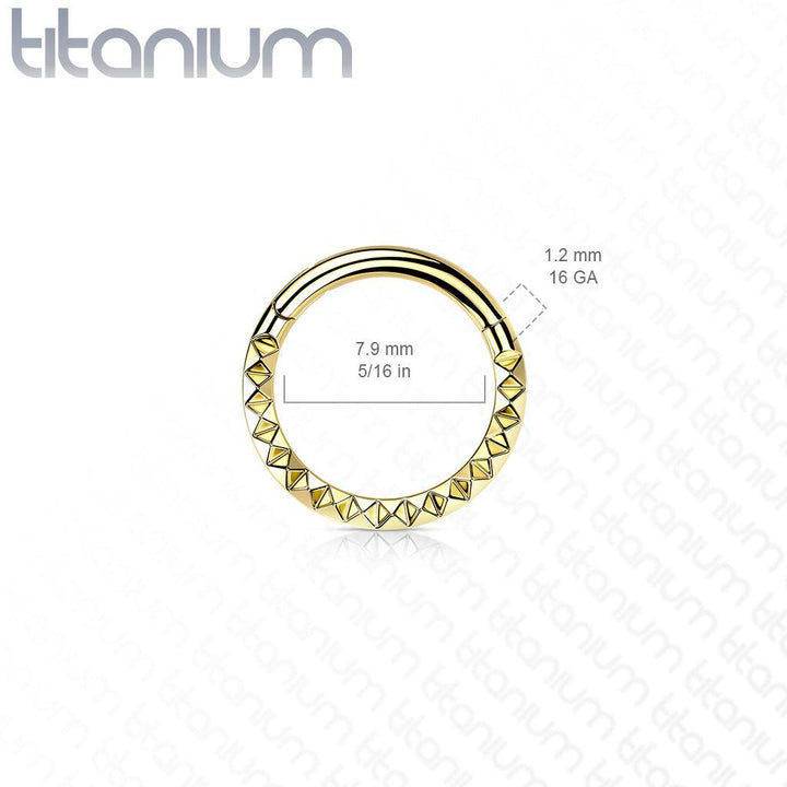 Implant Grade Titanium Gold PVD Ridged Design Hinged Hoop Septum Clicker Ring - Pierced Universe