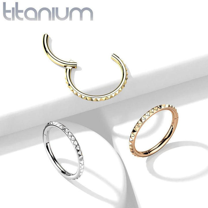 Implant Grade Titanium Gold PVD Ridged Hinged Hoop Clicker Ring - Pierced Universe
