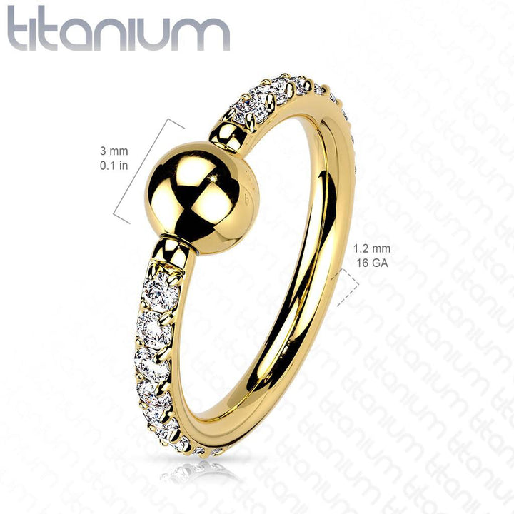 Implant Grade Titanium Gold PVD White CZ Pave CBR Hoop Ring - Pierced Universe