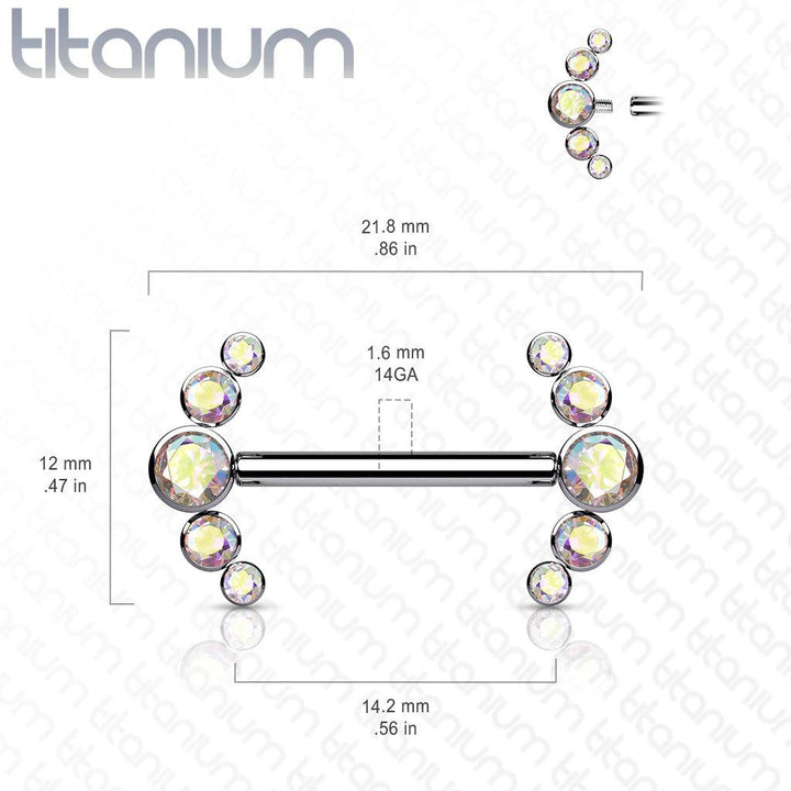 Implant Grade Titanium Internally Threaded Aqua 5 Bezel CZ Gem Nipple Ring - Pierced Universe