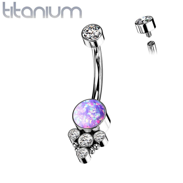 Implant Grade Titanium Internally Threaded Purple Opal Boho Belly Ring - Pierced Universe