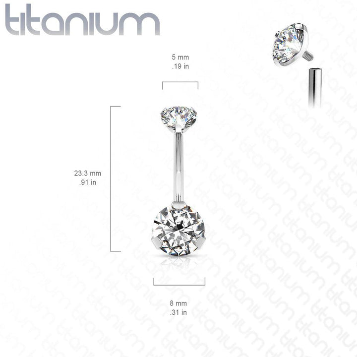 Implant Grade Titanium Internally Threaded White CZ Prong Belly Button Navel Ring - Pierced Universe