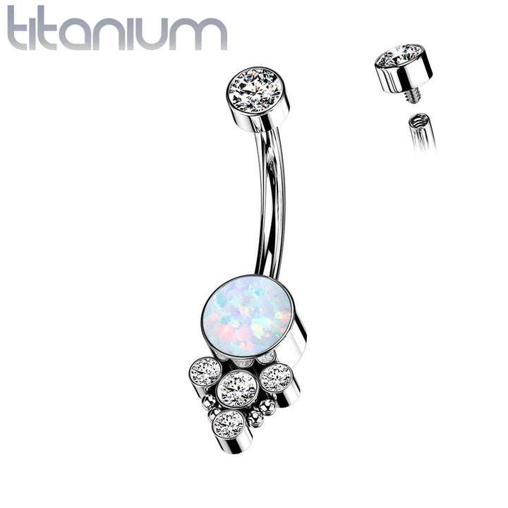 Implant Grade Titanium Internally Threaded White Opal Boho Belly Ring - Pierced Universe