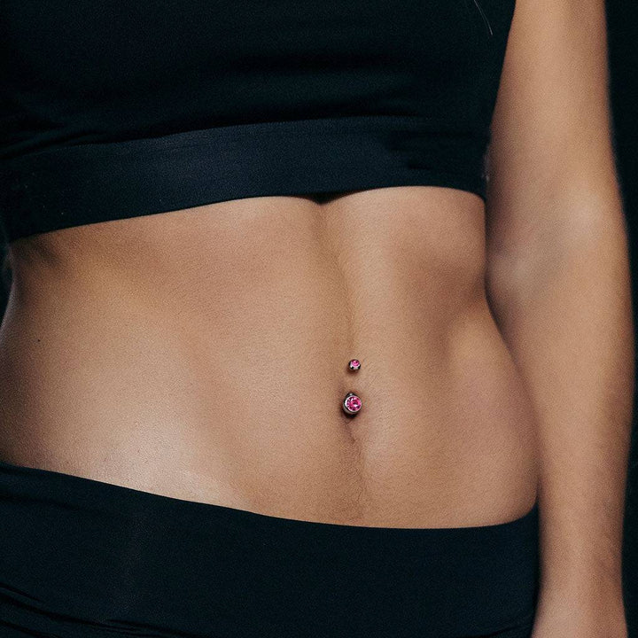 Implant Grade Titanium Rainbow PVD Double Ball White CZ Gem Belly Ring - Pierced Universe