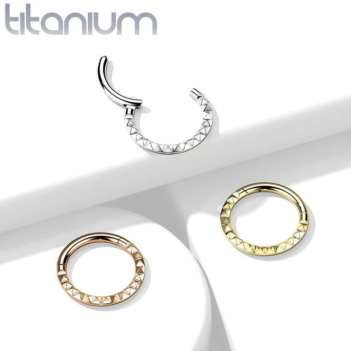 Implant Grade Titanium Rose Gold PVD Ridged Design Hinged Hoop Septum Clicker Ring - Pierced Universe