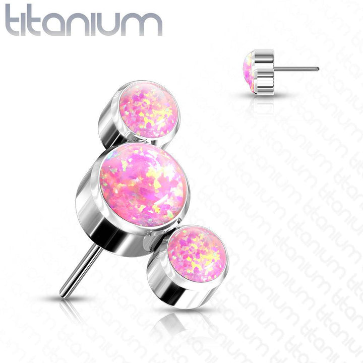 Implant Grade Titanium Threadless Push In Cartilage 3 Gem Curved Pink Opal Labret with Flat Back - Pierced Universe