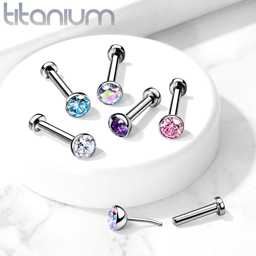 Implant Grade Titanium Threadless Push In Nose Ring Bezel Aurora ...