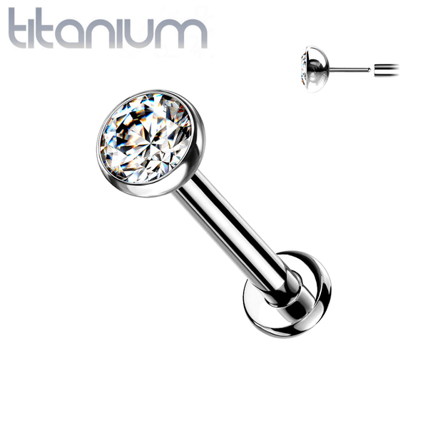 Implant Grade Titanium Threadless Push In Nose Ring White CZ Stud with Flat Back - Pierced Universe