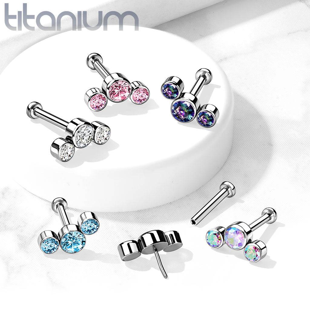 Implant Grade Titanium Threadless Push In Tragus/Cartilage 3 Gem Curved ...