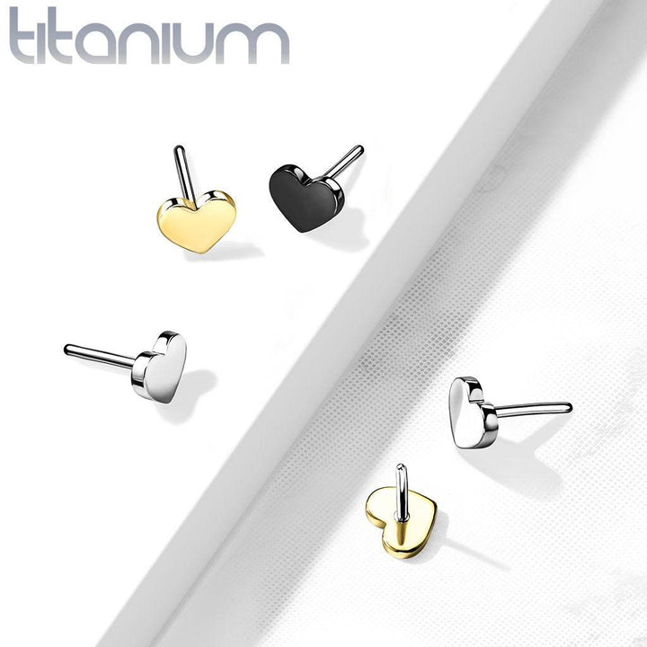 Implant Grade Titanium Threadless Push In Tragus/Cartilage Black PVD Heart Stud With Flat Back - Pierced Universe