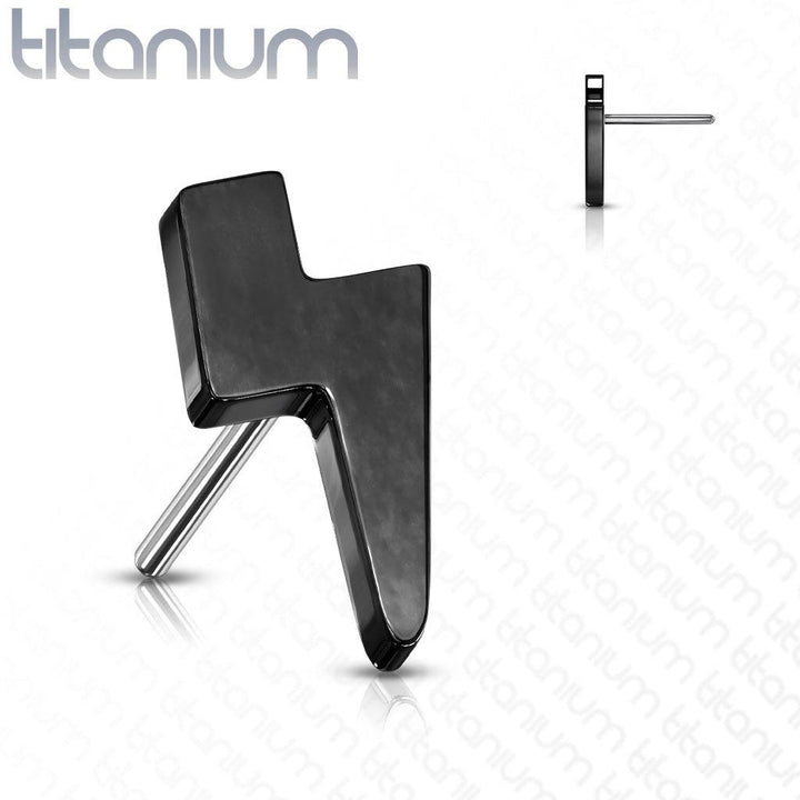 Implant Grade Titanium Threadless Push In Tragus/Cartilage Black PVD Lightening Bolt Stud With Flat Back - Pierced Universe