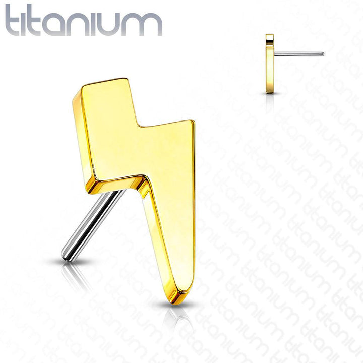 Implant Grade Titanium Threadless Push In Tragus/Cartilage Gold PVD Lightening Bolt Stud With Flat Back - Pierced Universe