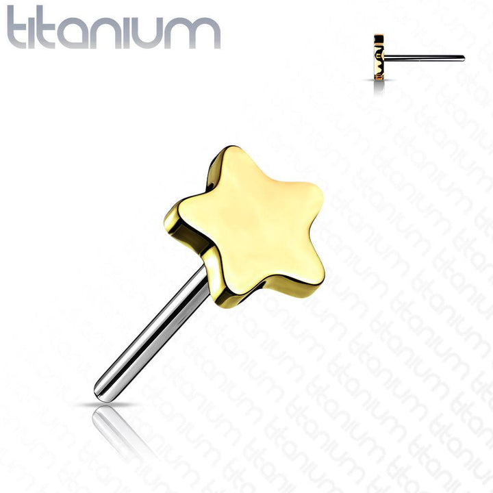 Implant Grade Titanium Threadless Push In Tragus/Cartilage Gold PVD Star Stud With Flat Back - Pierced Universe