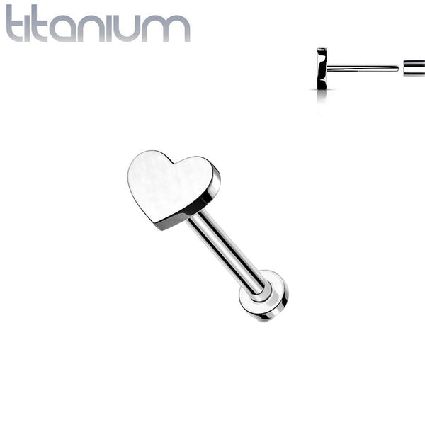 Implant Grade Titanium Threadless Push In Tragus/Cartilage Heart Stud With Flat Back - Pierced Universe