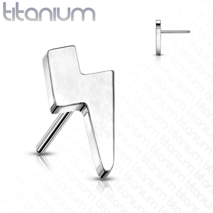 Implant Grade Titanium Threadless Push In Tragus/Cartilage Lightening Bolt Stud With Flat Back - Pierced Universe