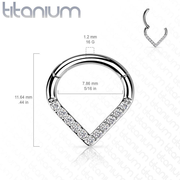 Implant Grade Titanium V Shaped Septum Ring Clicker Hoop White CZ Gems - Pierced Universe