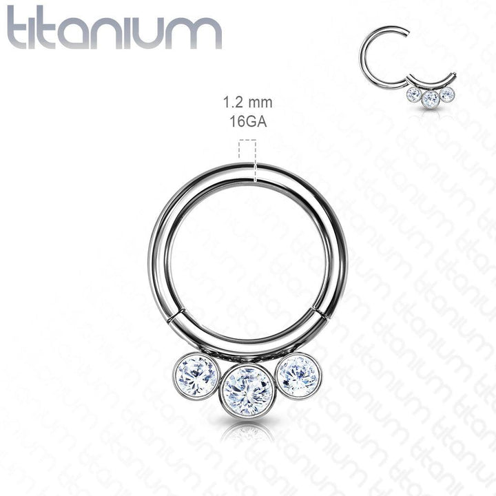 Implant Grade Titanium White CZ Bezel Septum Cartilage Daith Hinged Clicker - Pierced Universe