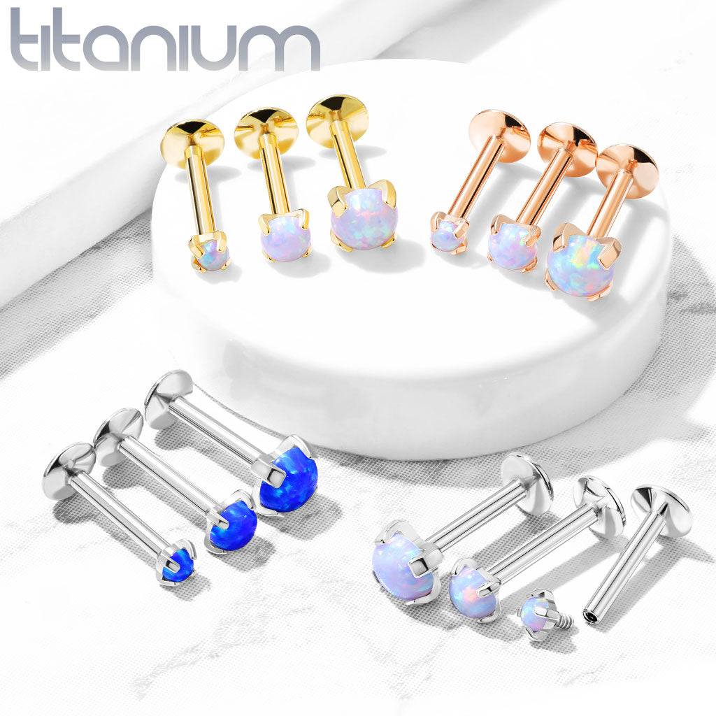 Implant Grade Titanium White Opal Flat Back Internally Threaded Labret ...