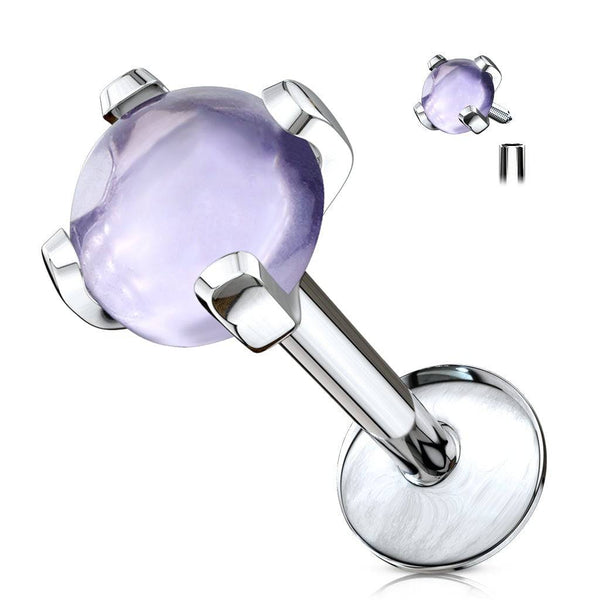 Internally Threaded Semi Precious Amethyst Stone Surgical Steel Labret - Pierced Universe