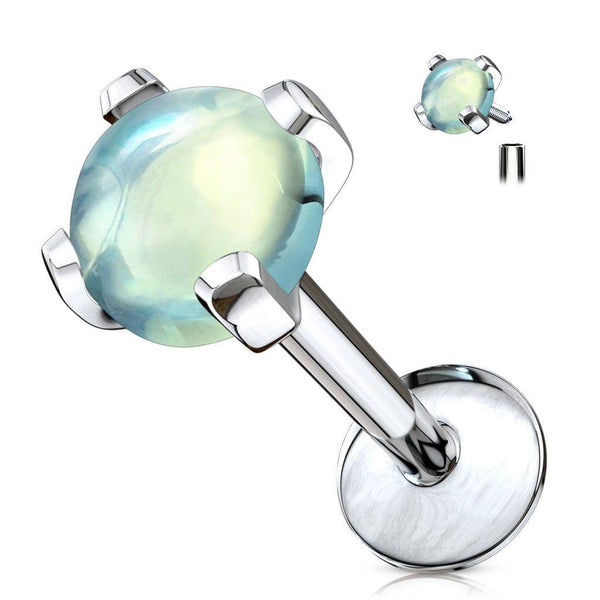 Internally Threaded Semi Precious Opal Stone Surgical Steel Labret Internally Threaded Semi Precious Opal Stone Surgical Steel Labret