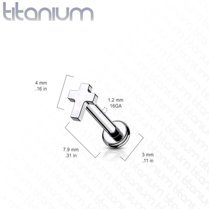 Internally Threaded Small Cross Implant Grade Titanium Labret - Pierced Universe