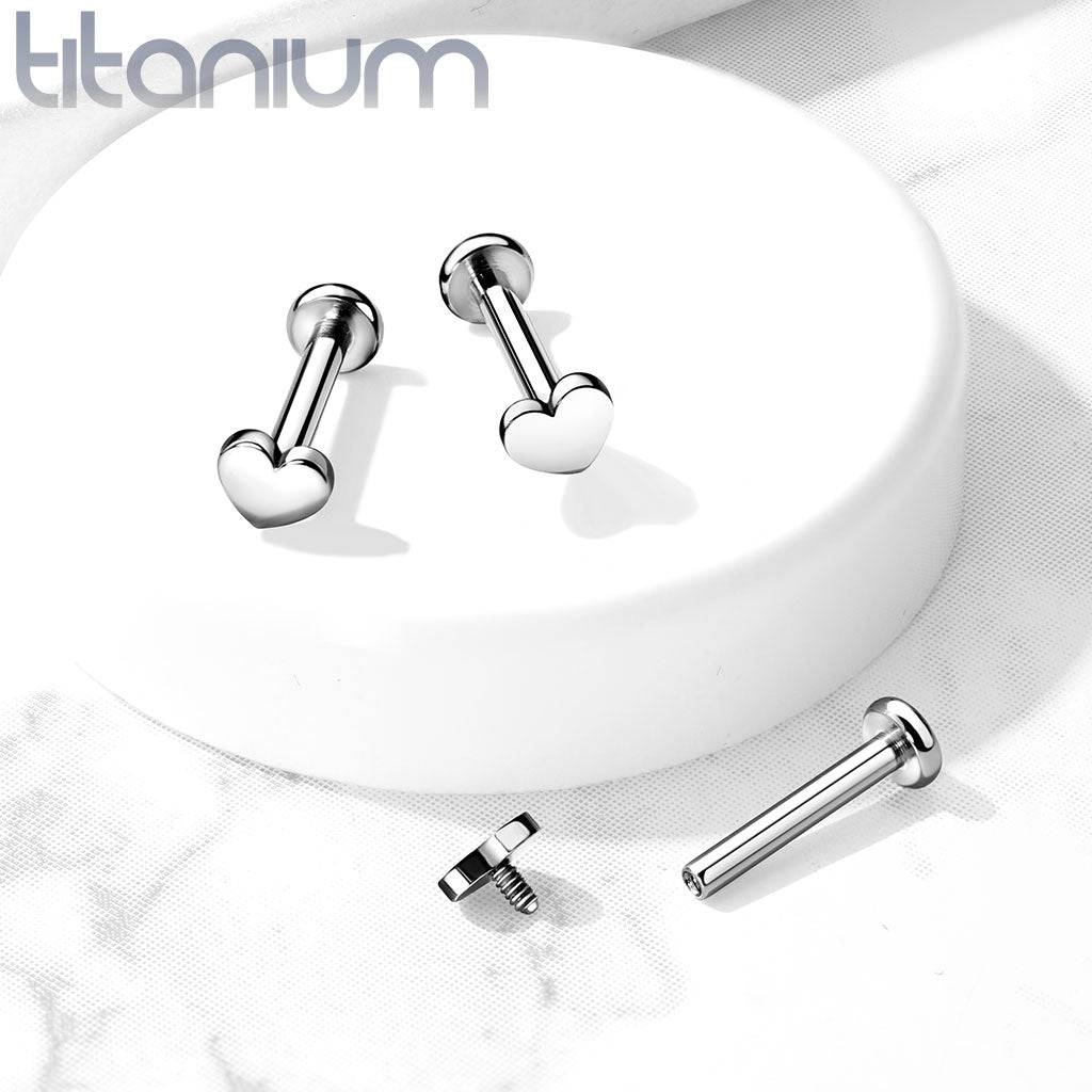 Internally Threaded Small Heart Implant Grade Titanium Labret | Pierced ...