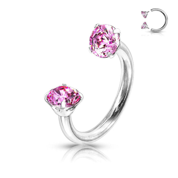 Internally Threaded Surgical Steel Double Pink CZ Gem Horseshoe Internally Threaded Surgical Steel Double Pink CZ Gem Horseshoe