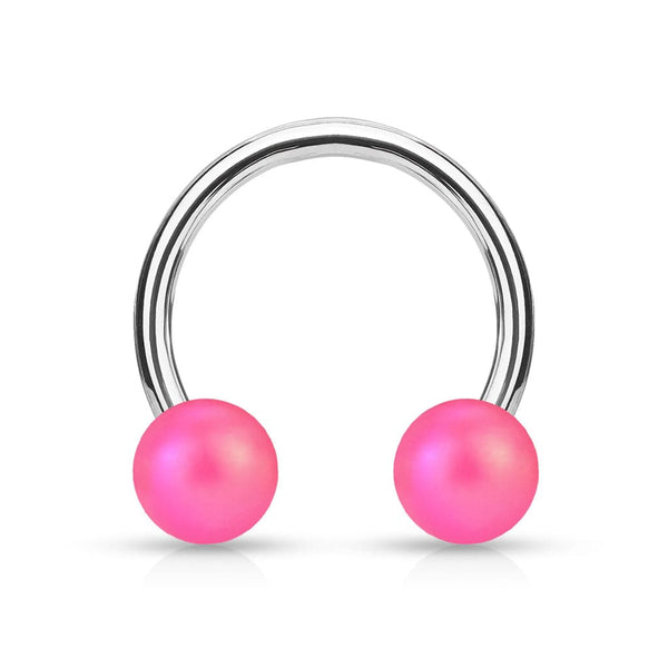 Matte Pink Acrylic Balls Surgical Steel Horseshoe - Pierced Universe