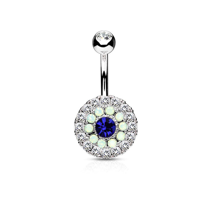 Multi Crystal 3 Layer 316L Surgical Steel Non Dangle Belly Ring - Pierced Universe