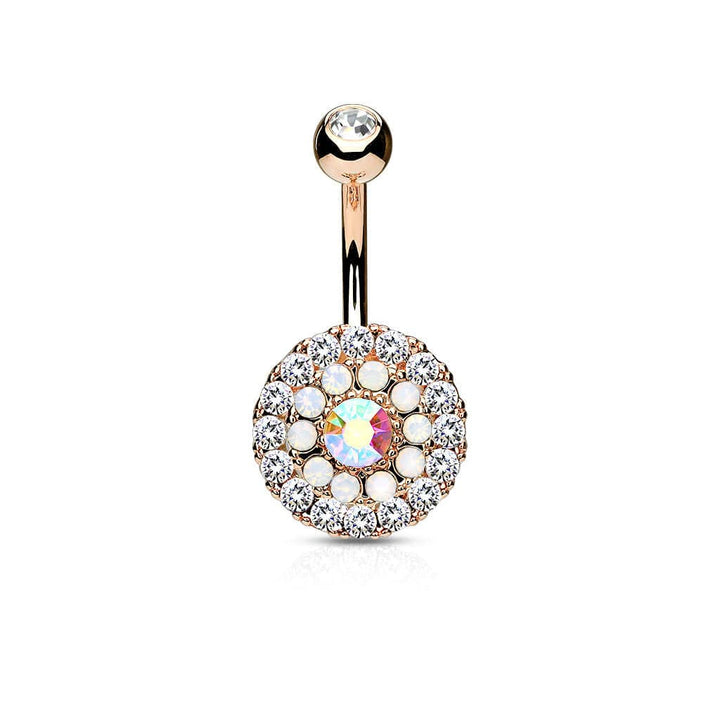 Multi Crystal 3 Layer 316L Surgical Steel Non Dangle Belly Ring - Pierced Universe