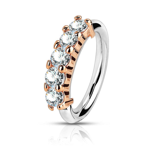 Multi Use Easy Bend Rose Gold Surgical Steel Nose Hoop Ring with 5 Gems - Pierced Universe
