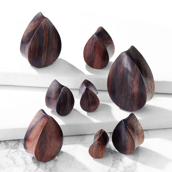 Organic Double Flared Brown Sono Wood Tear Drop Ear Plugs - Pierced Universe