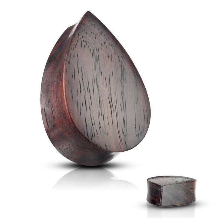 Organic Double Flared Brown Sono Wood Tear Drop Ear Plugs - Pierced Universe