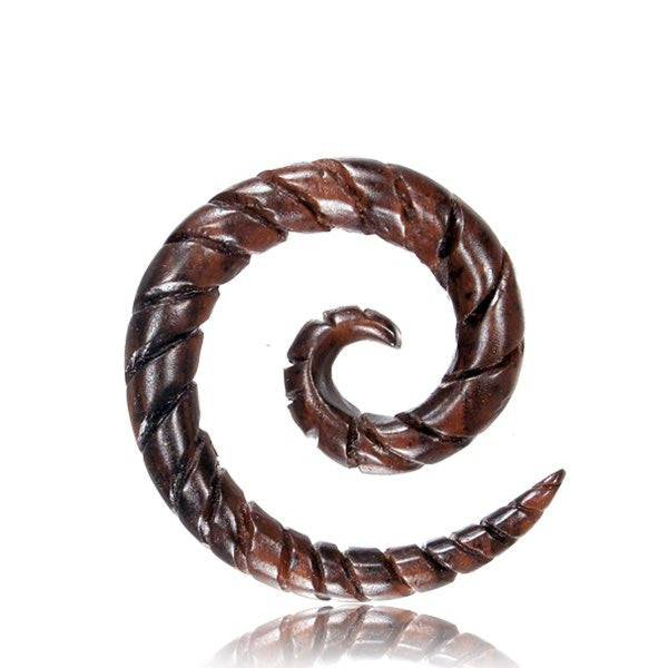 Organic Etched Carved Narra Wood Ear Spiral - Pierced Universe
