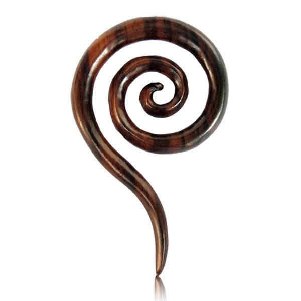 Organic Hand Carved Narra Wood Long Tail Super Ear Spirals - Pierced Universe