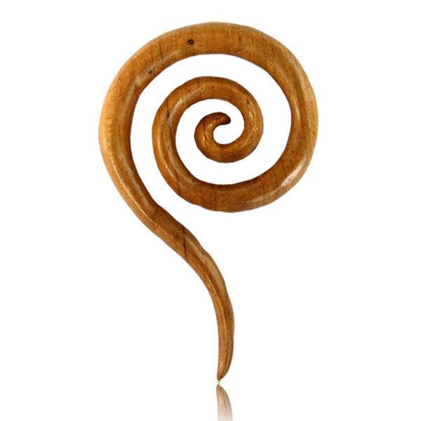 Organic Hand Carved Teak Wood Long Tail Super Ear Spirals - Pierced Universe