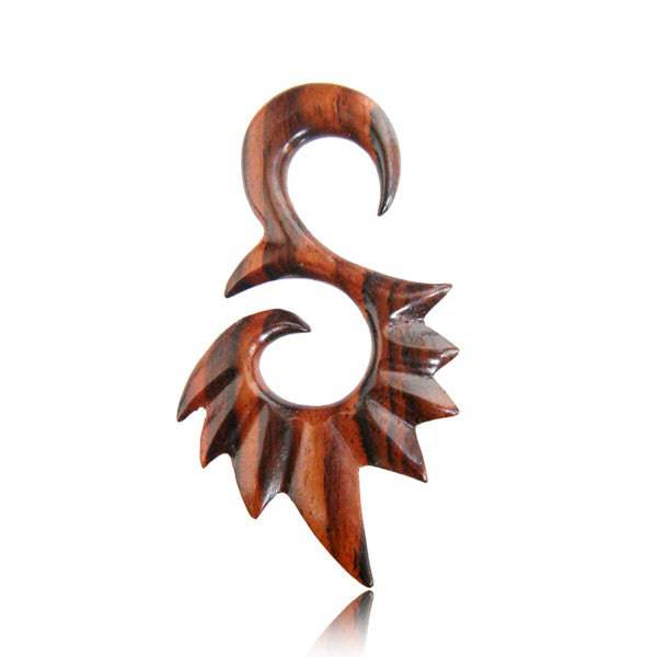 Organic Hand Carved Tribal Narra Wood Sprial Claw Expander - Pierced Universe