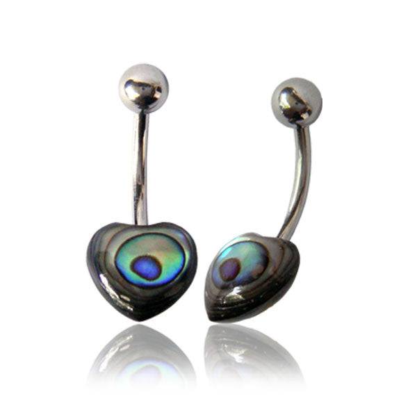 Organic Heart Abalone Shell Surgical Steel Belly Button Navel Ring - Pierced Universe