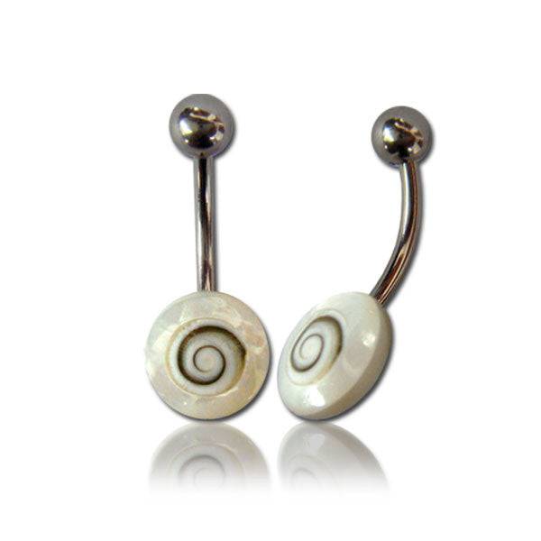 Organic Mother of Pearl Eye Swirl Surgical Steel Belly Button Navel Ring - Pierced Universe