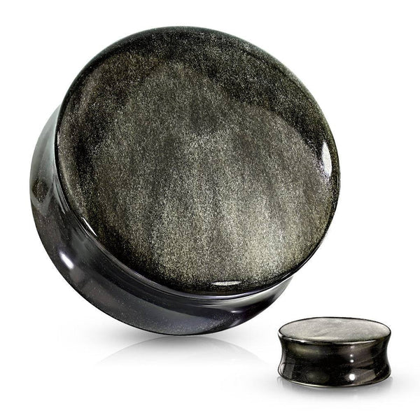 Organic Natural Silver Obsidian Double Flared Plugs Organic Natural Silver Obsidian Double Flared Plugs
