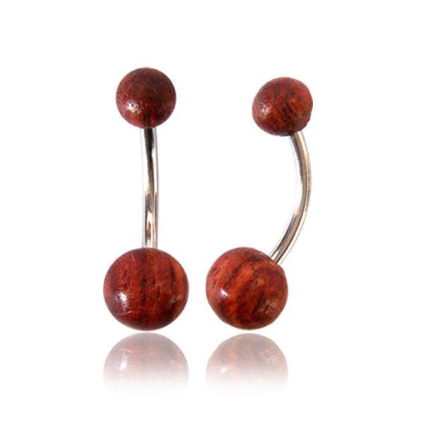 OrganicTamarind Wood Ball Surgical Steel Belly Button Navel Ring - Pierced Universe