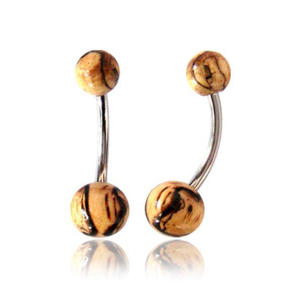 OrganicTamarind Wood Ball Surgical Steel Belly Button Navel Ring - Pierced Universe