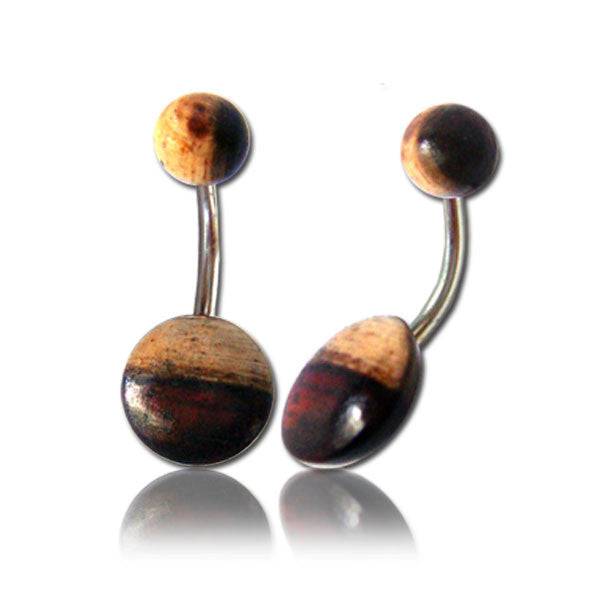OrganicTamarind Wood Flat Disc Surgical Steel Belly Button Navel Ring - Pierced Universe